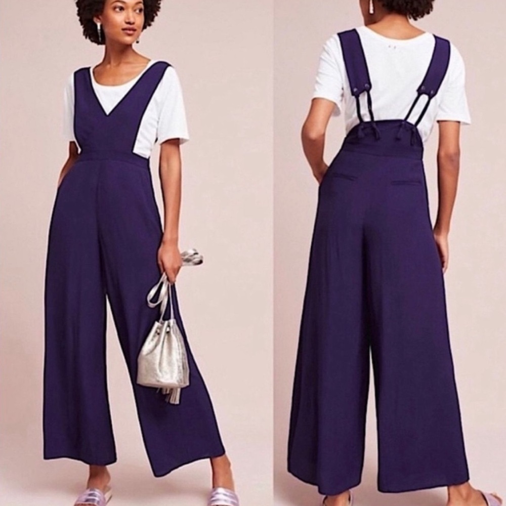 Maeve Anthropolgie Apron Purple Overall Jumpsuit Suspender Pants Sz 0 Boho Indie